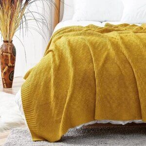 Waffle Knit Cable Knit Weave Square Pattern Decorative Bed Warm Accent Blanket
